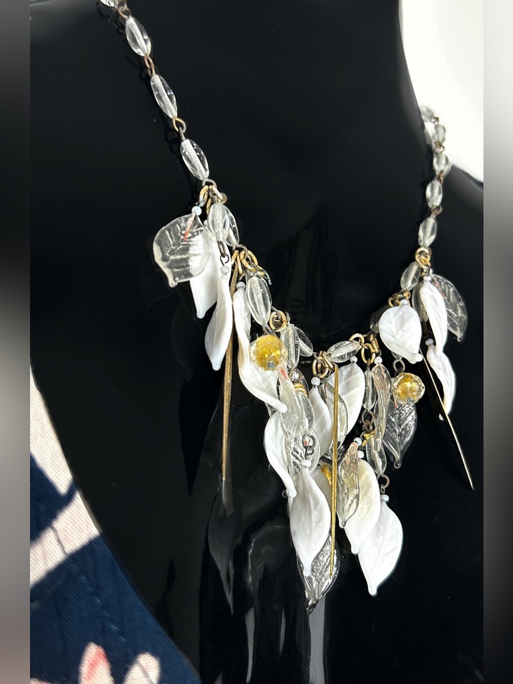 Attractive White & Gold Leaf Drop Necklace